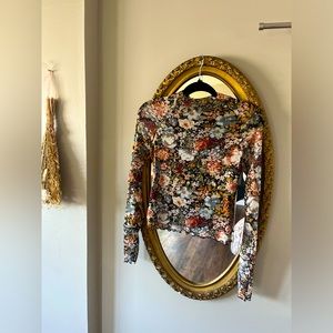 Floral mesh mock neck top 💐🌿